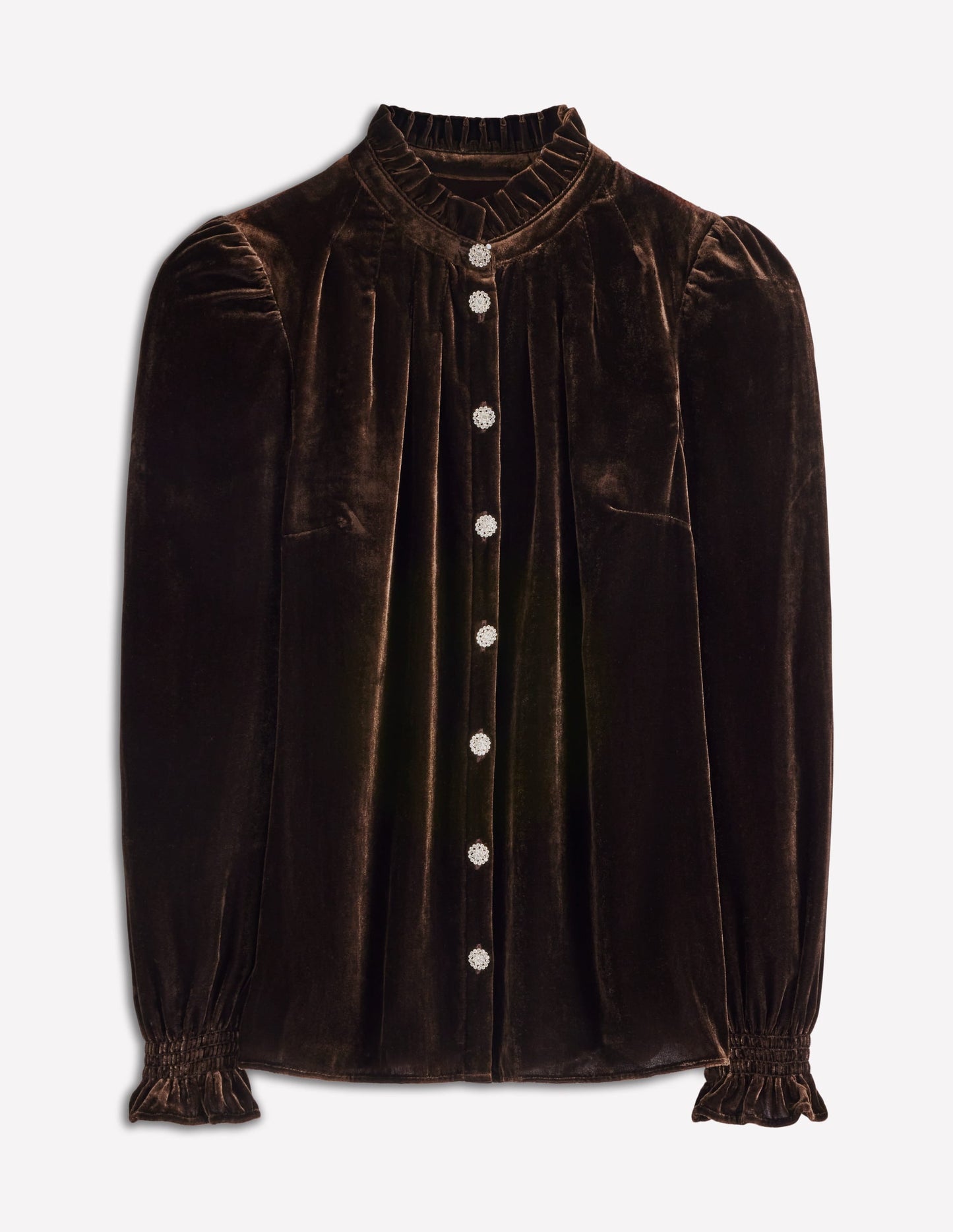 Lorna Pleat Neck Velvet Top-Espresso