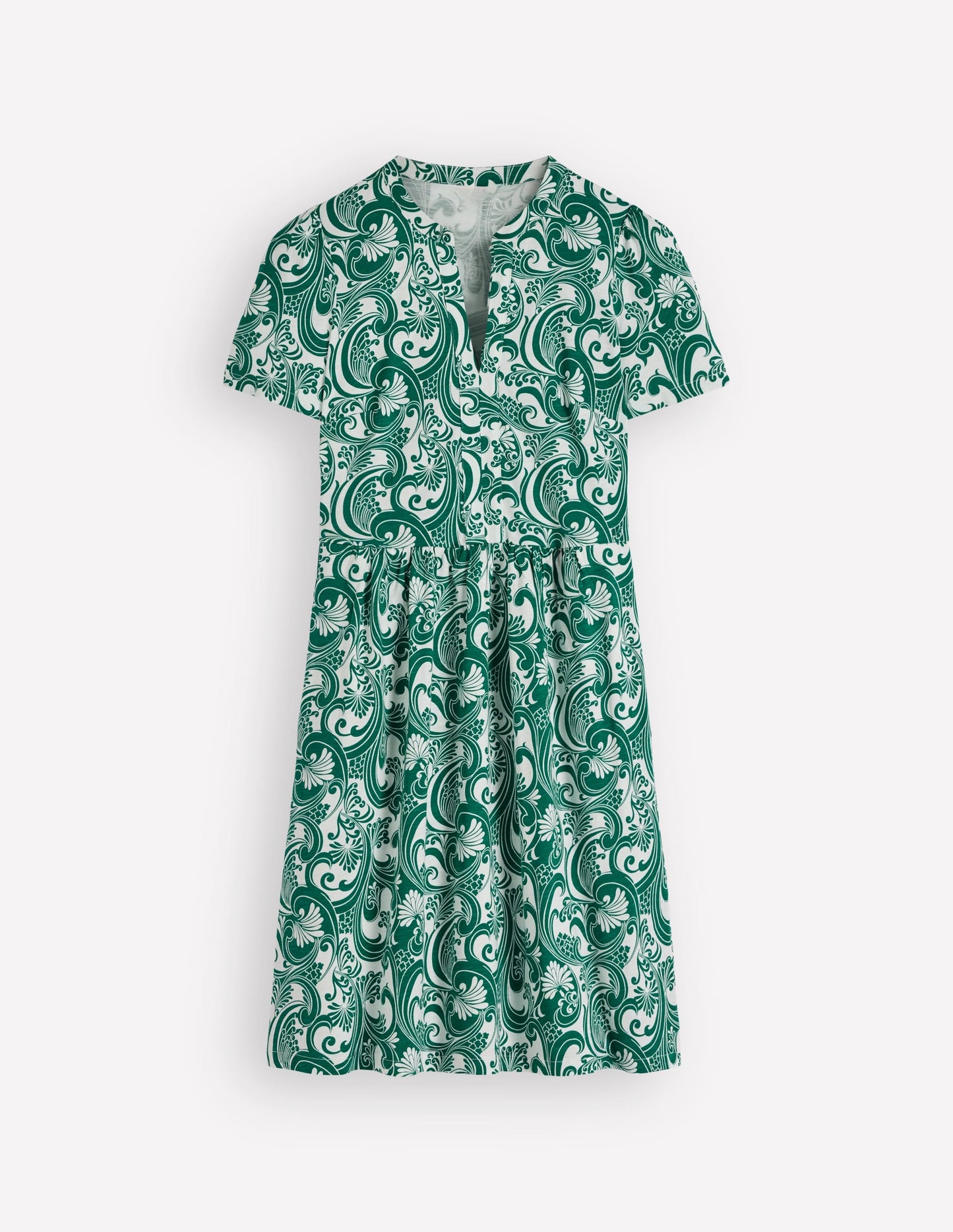Naomi Short Sleeve Dress-Jewel Green, Foliage Whirl