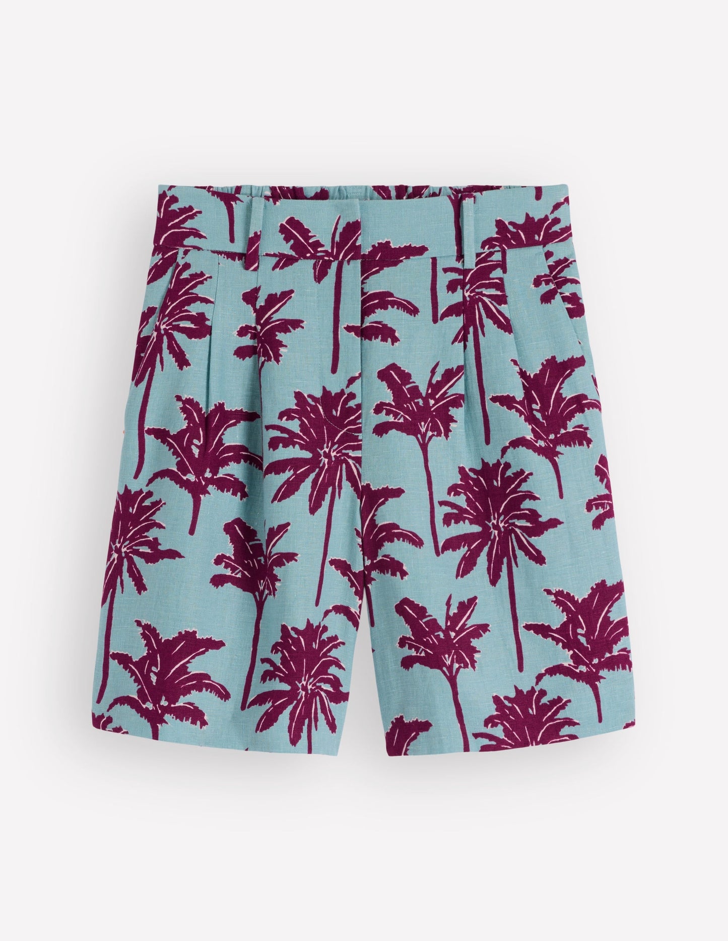 Kensington Linen Shorts-Seamist Blue, Palm Paradise