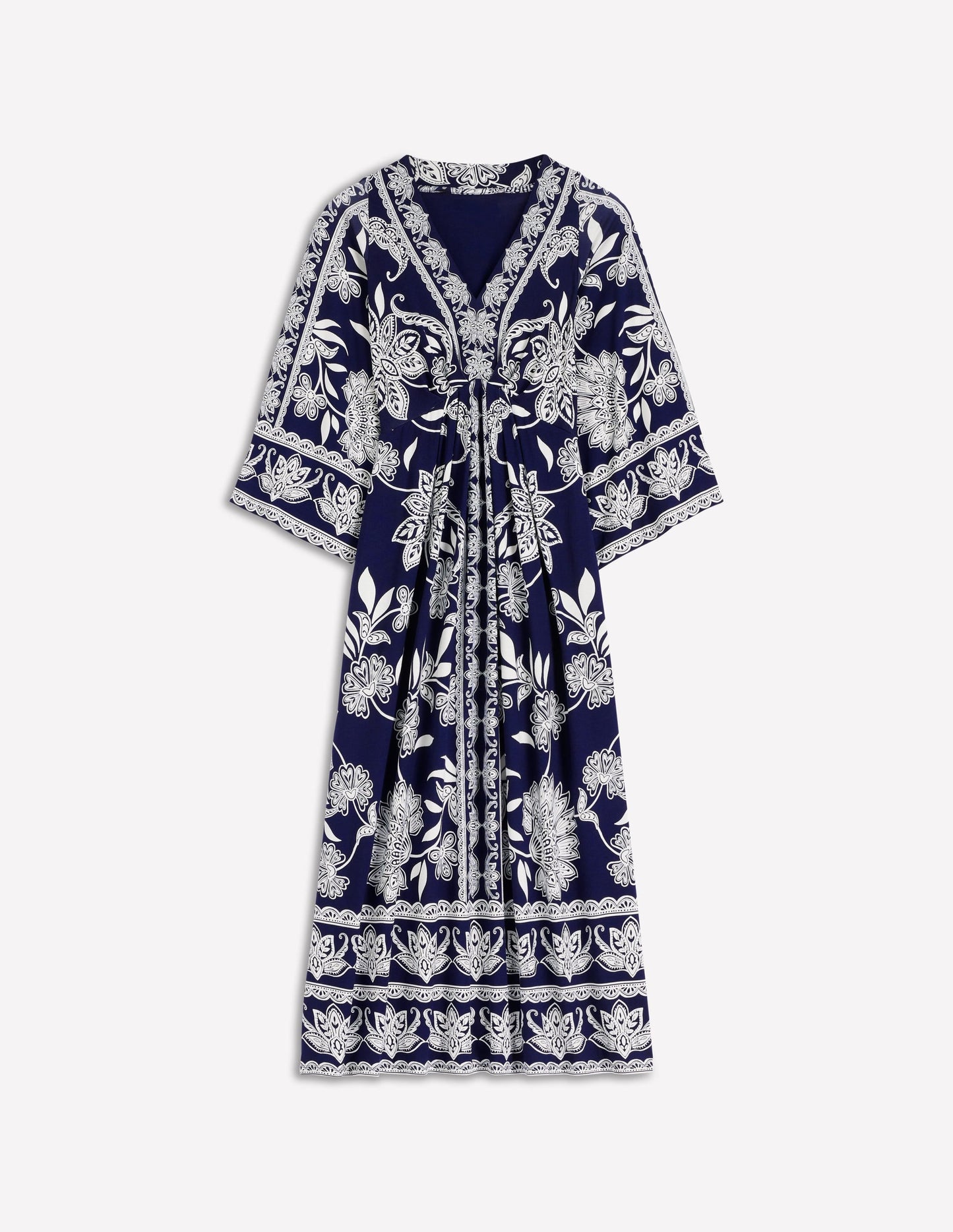 Nell Kimono Midi Jersey Dress-Navy, Elegant Blossom