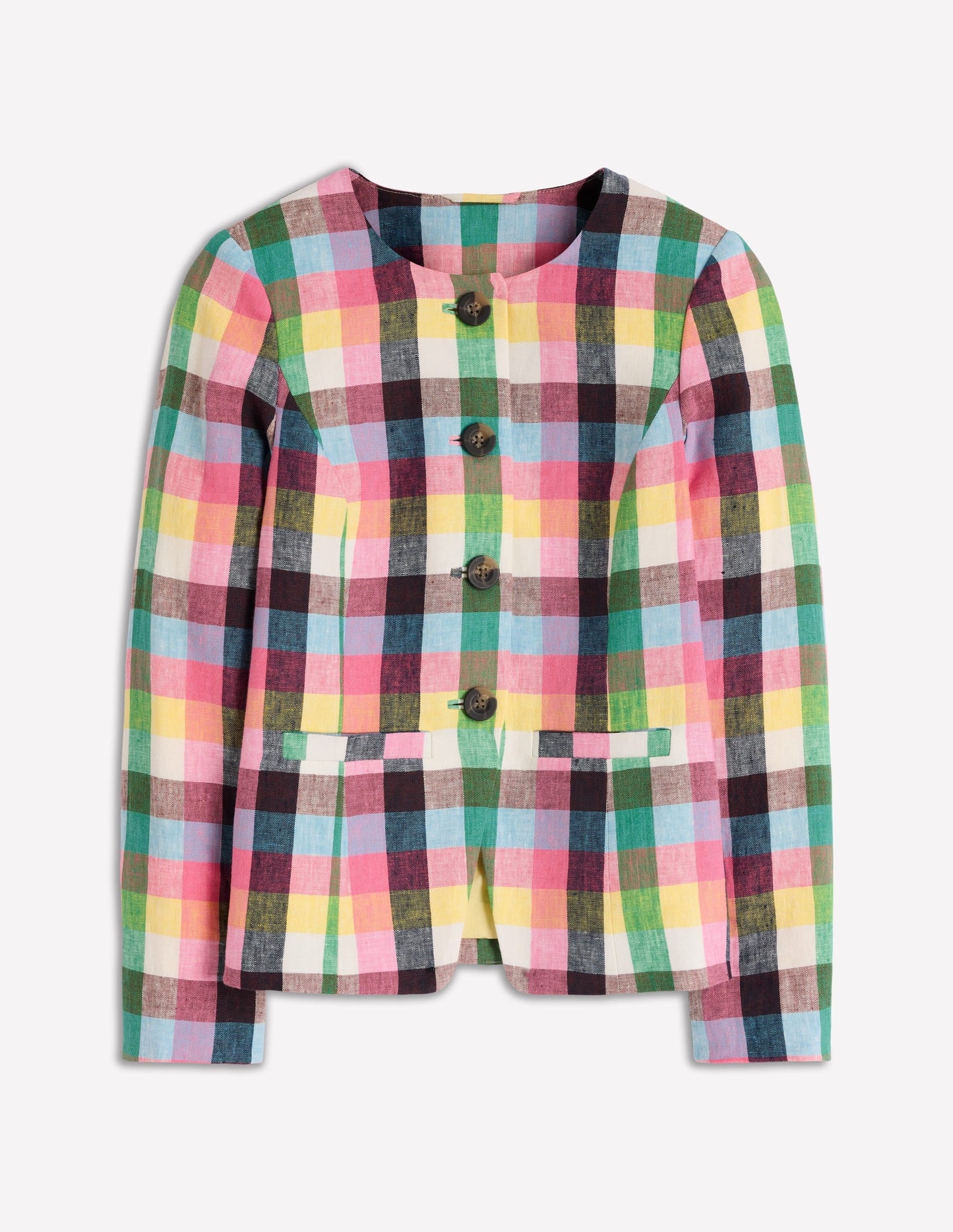 Hampstead Linen Blazer-Soft Yellow, Pink Multigingham
