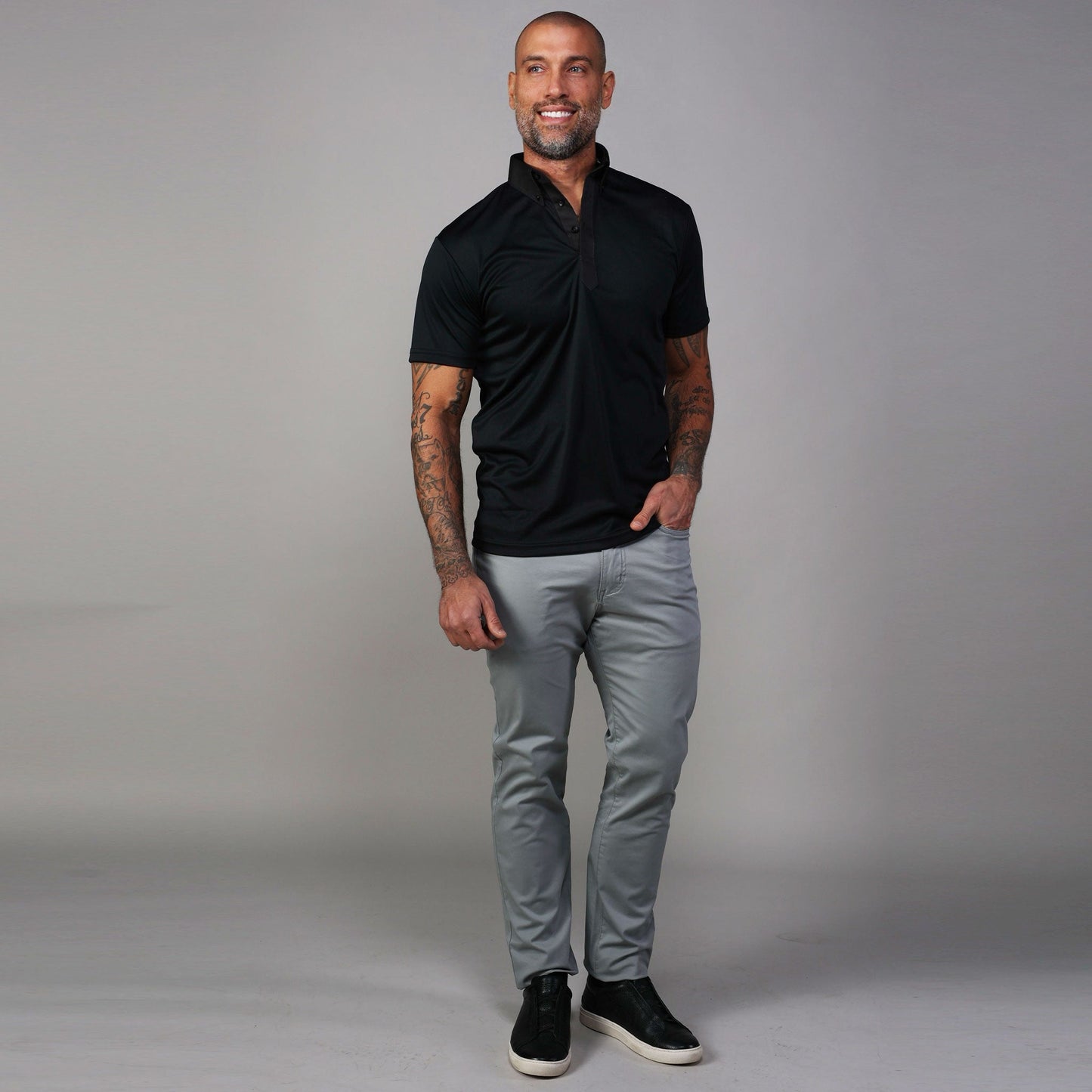 Nightfall Oxford Button Down Collar Polo Black with Dark Charcoal Accent