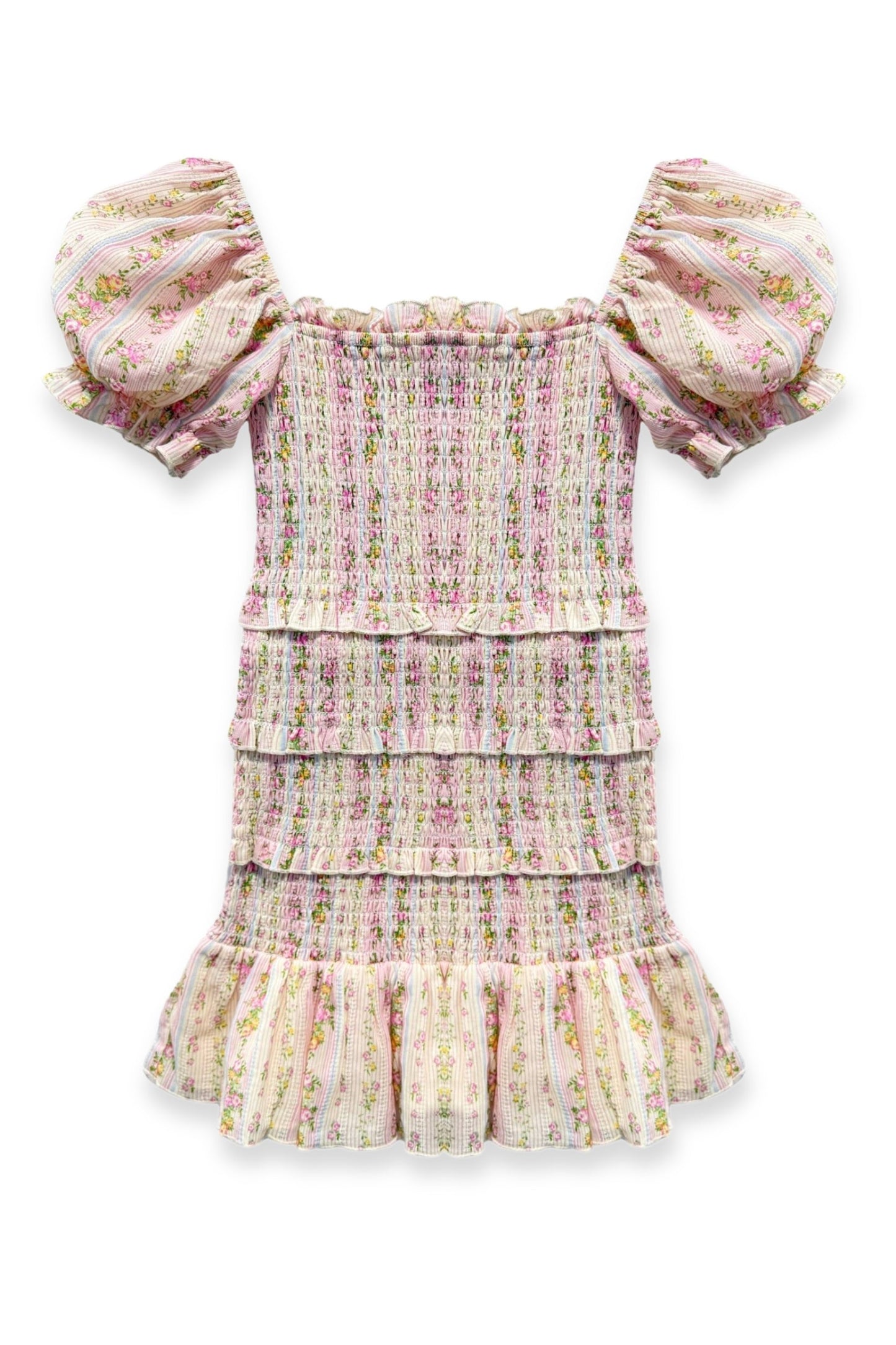 TWEEN LAILA PRINTED SMOCKED PUFF SLEEVE DRESS