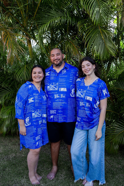 1887 Kamehameha Wahine Button Down Dress Royal Blue