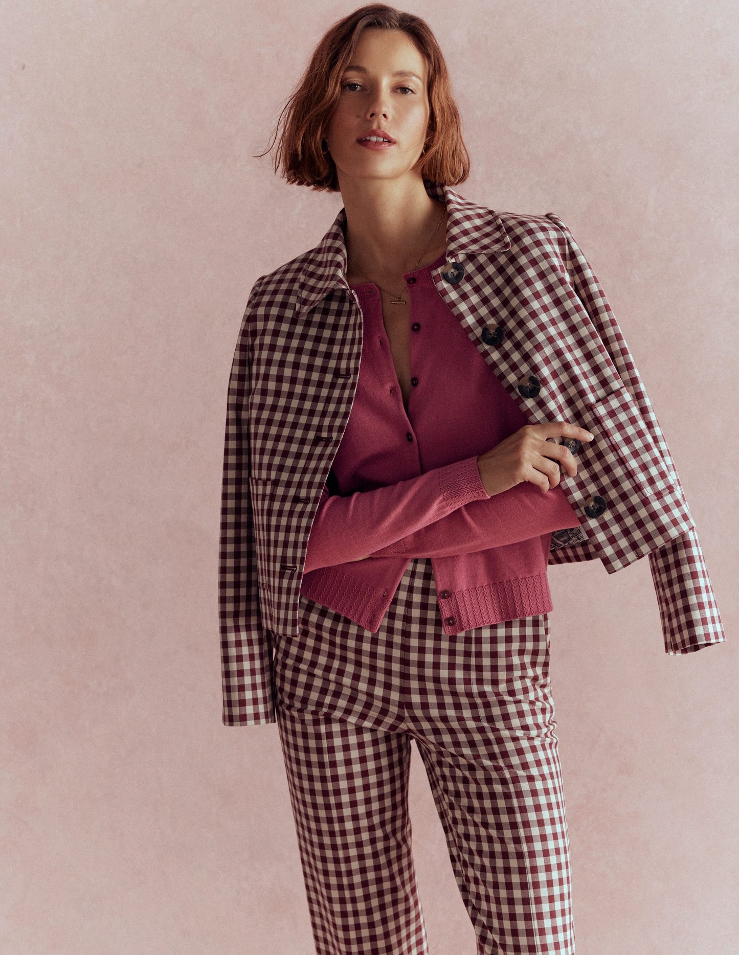 Emilia Cotton Crew Cardigan-Pink Heather