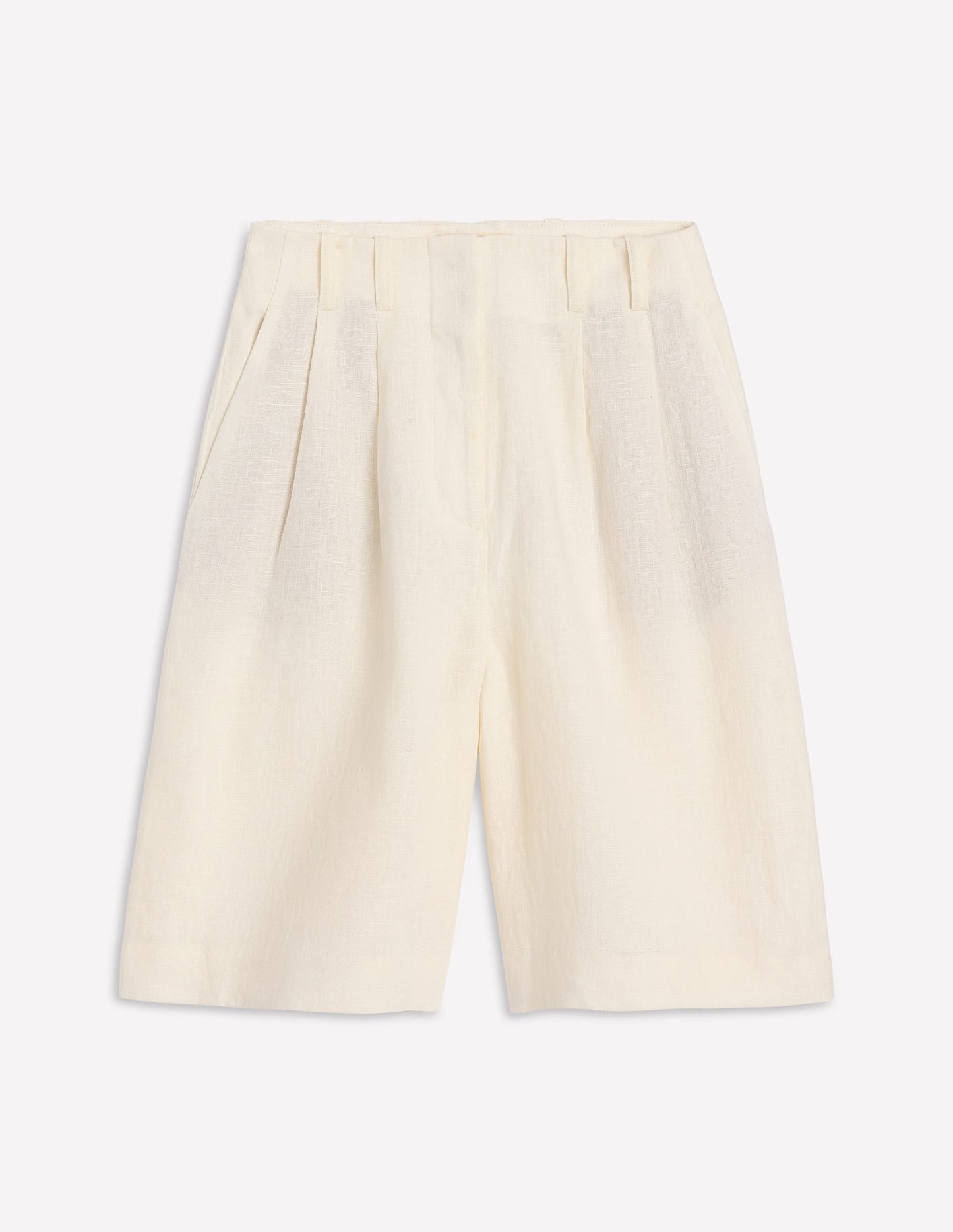 Pleat Linen Wide Leg Shorts-Ivory