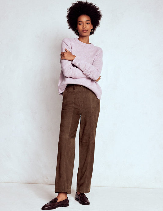 Suede Straight Leg Pants-Dark Chocolate