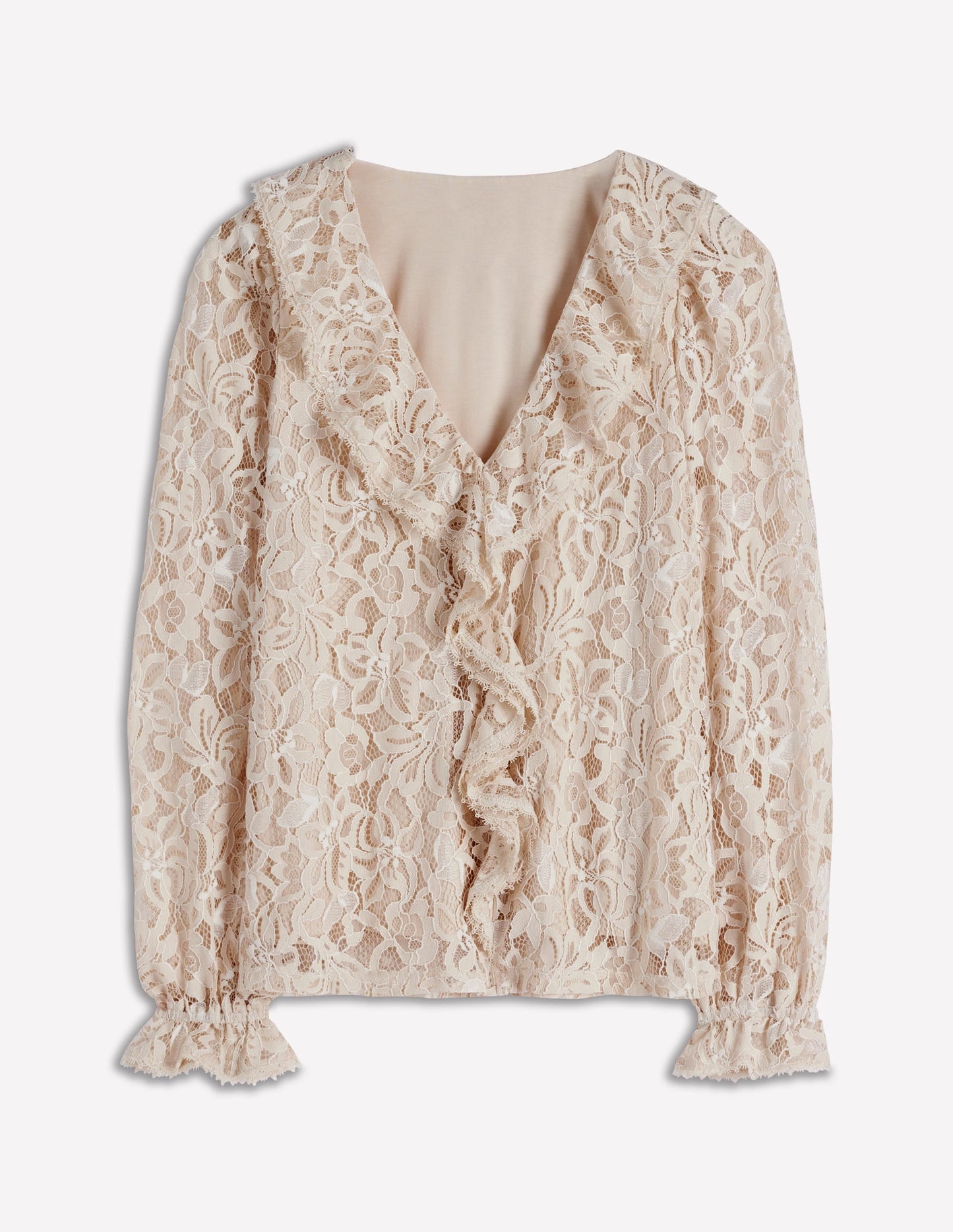 Ruffle Detail Lace Blouse-Ivory