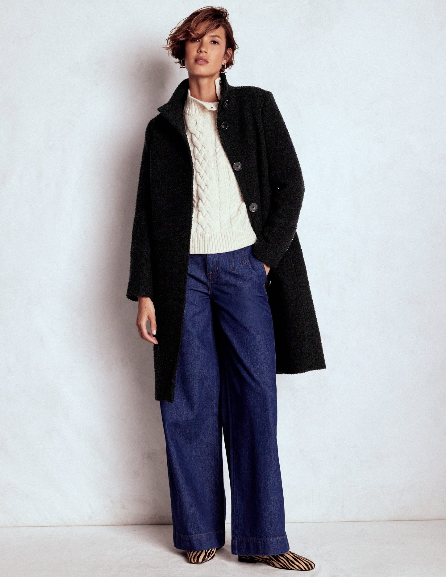 Funnel Neck Coat-Black