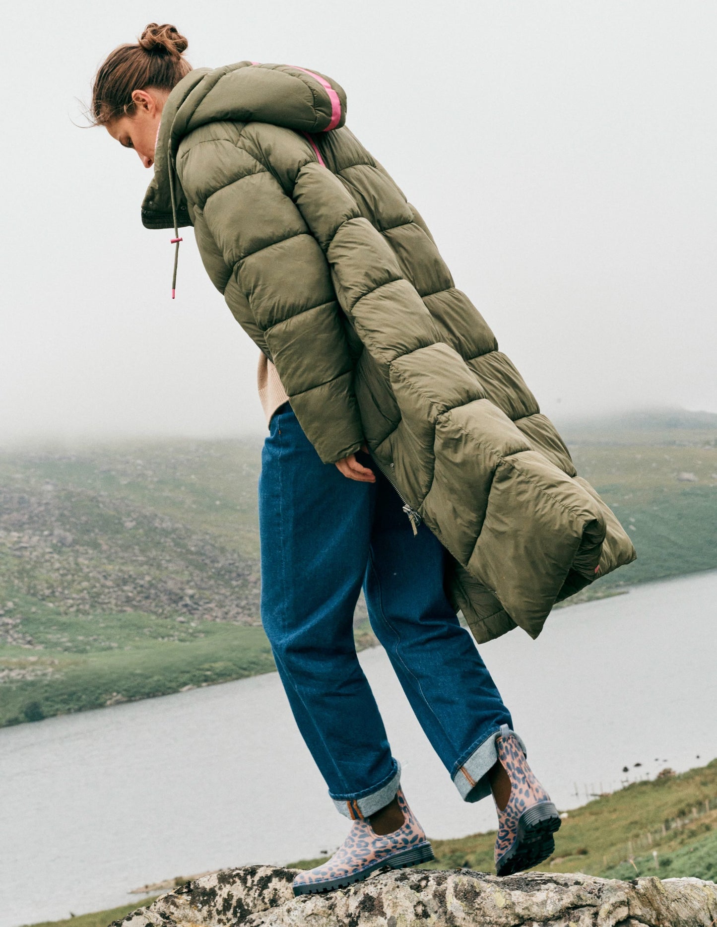 Longline Padded Coat-Woodland Green