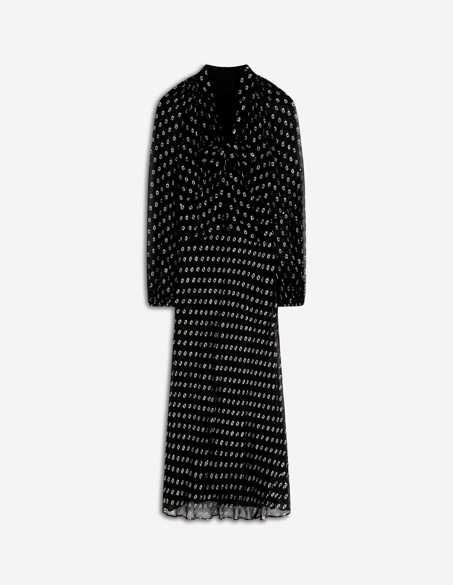 Tie Neck Midi Dress-Black and Silver Clip