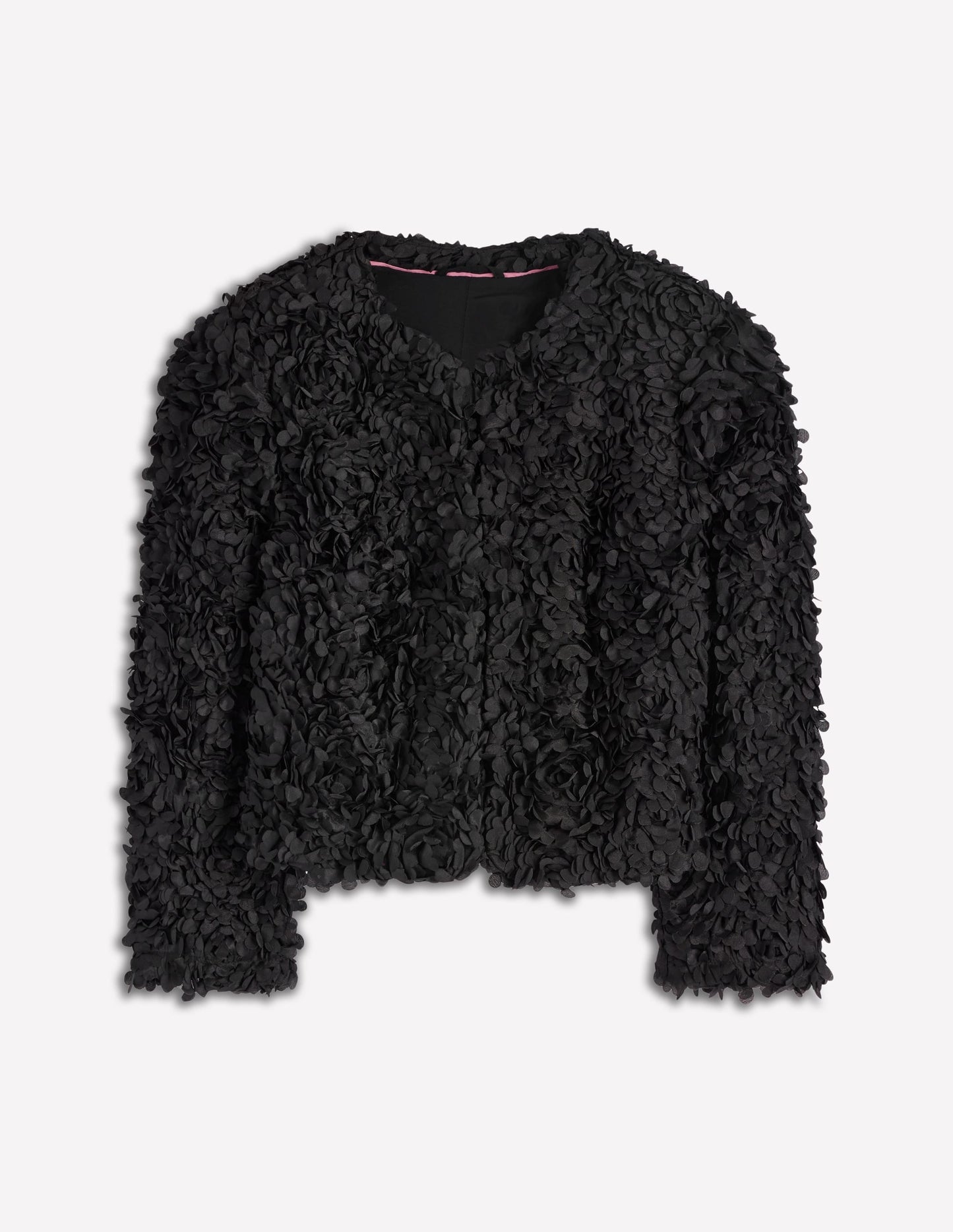 Petal Textured Cropped Jacket-Black, Petal Tulle
