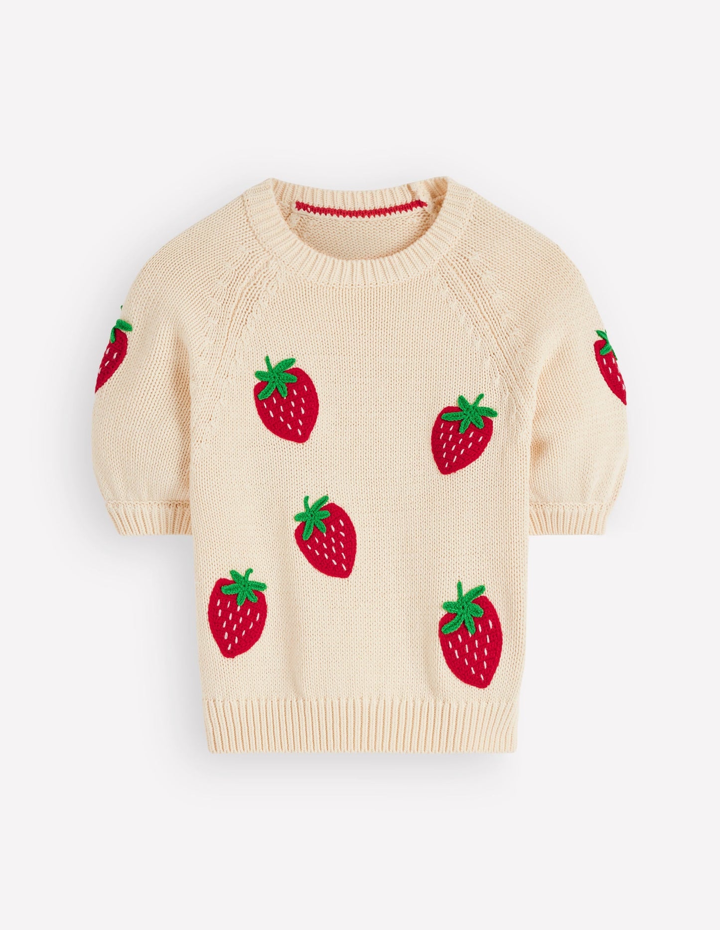 Margot Puff Sleeve T-Shirt-Warm Ivory Strawberry