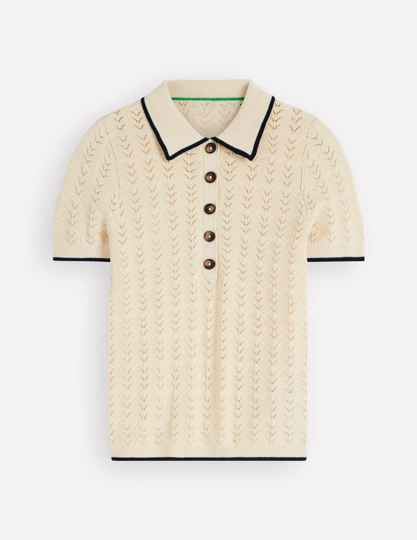 Pointelle Henley T-shirt-Cream