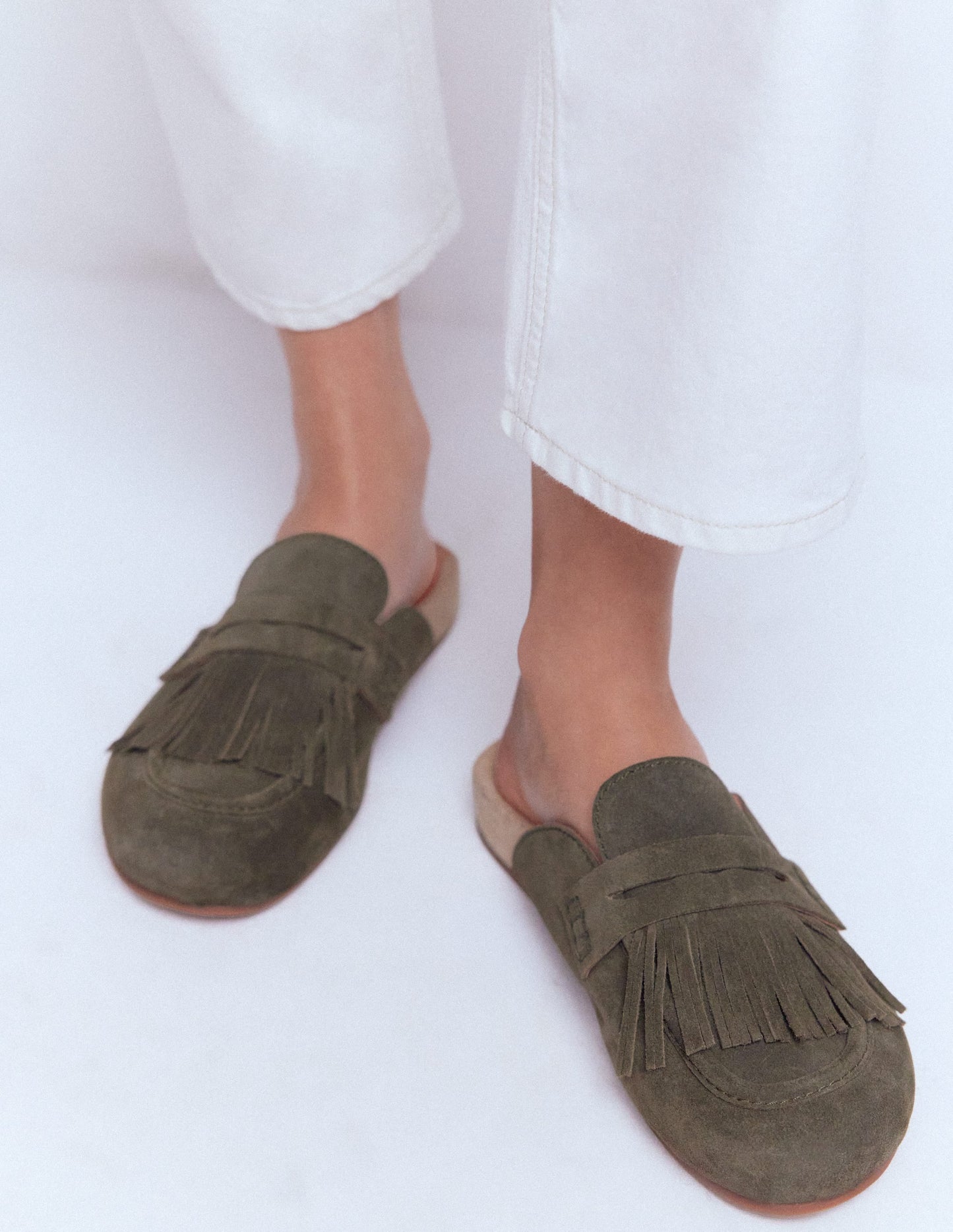 Etta Ghillie Mule Clogs-Deep Olive