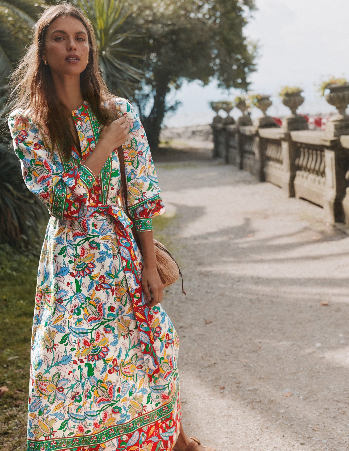 Ava Linen Blend Midi Dress-Multi, Botanical Trail