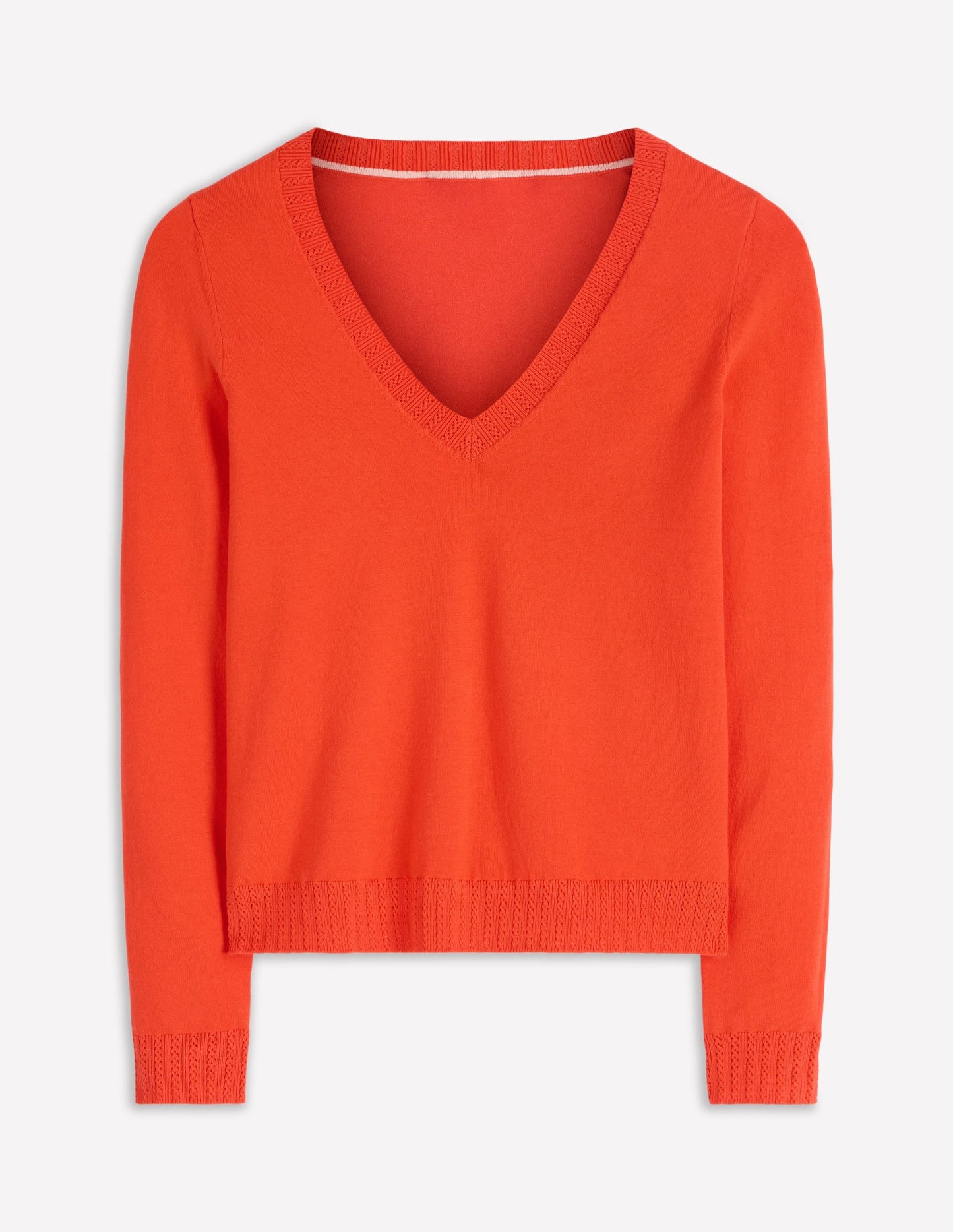 Emilia Cotton V Neck Sweater-Sunset Orange