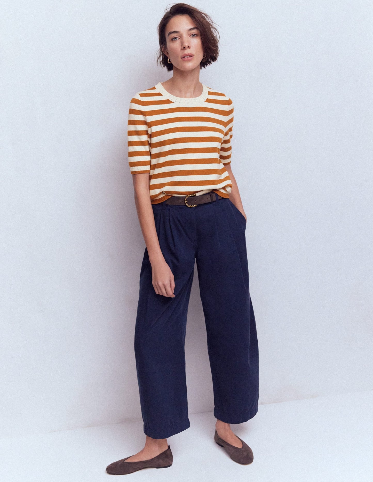 Emilia Cotton Crew T-shirt-Cognac/ Warm Ivory