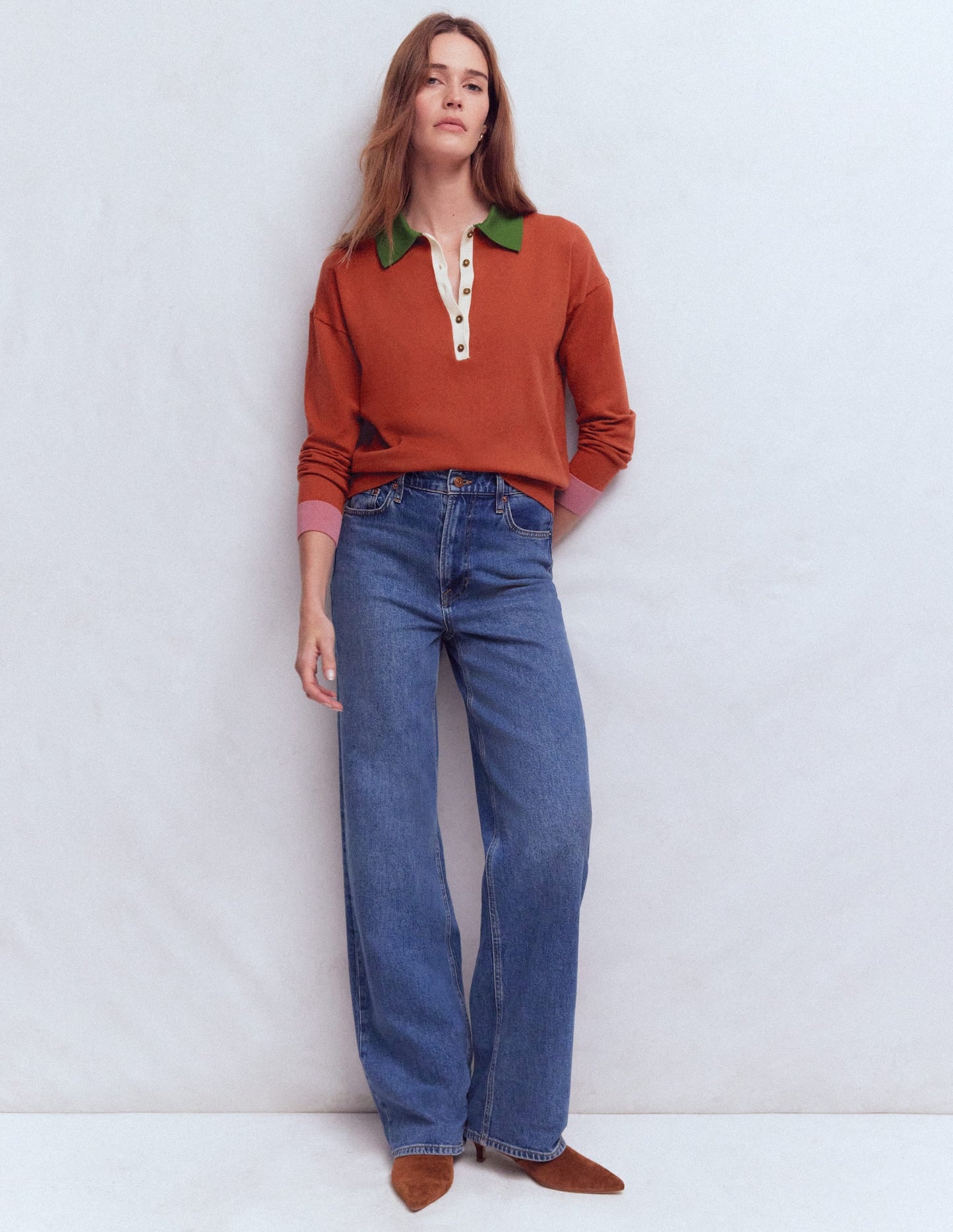 Lara Cotton Henley Jumper-Barn Red