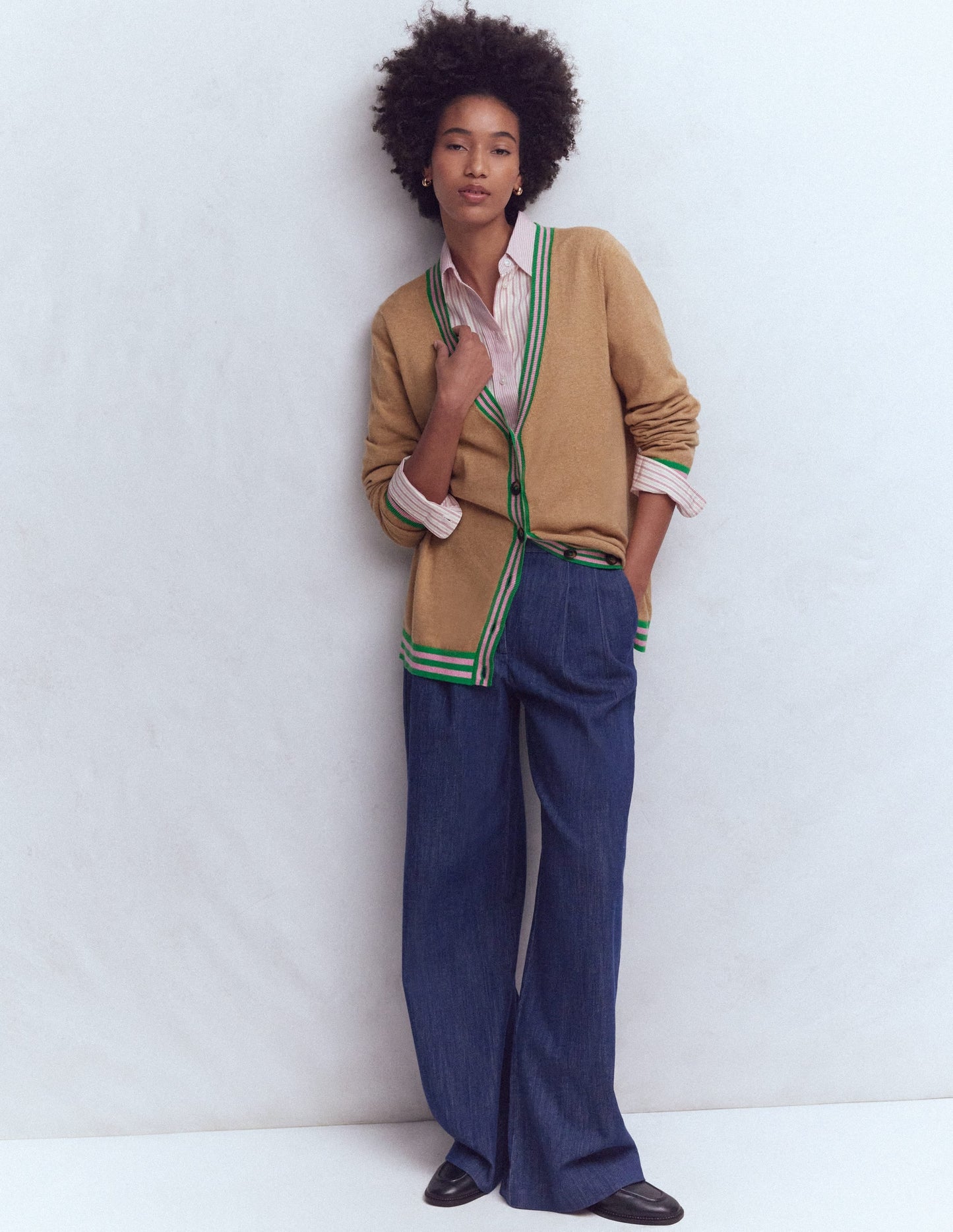 V Neck Longline Cardigan-Camel Melange