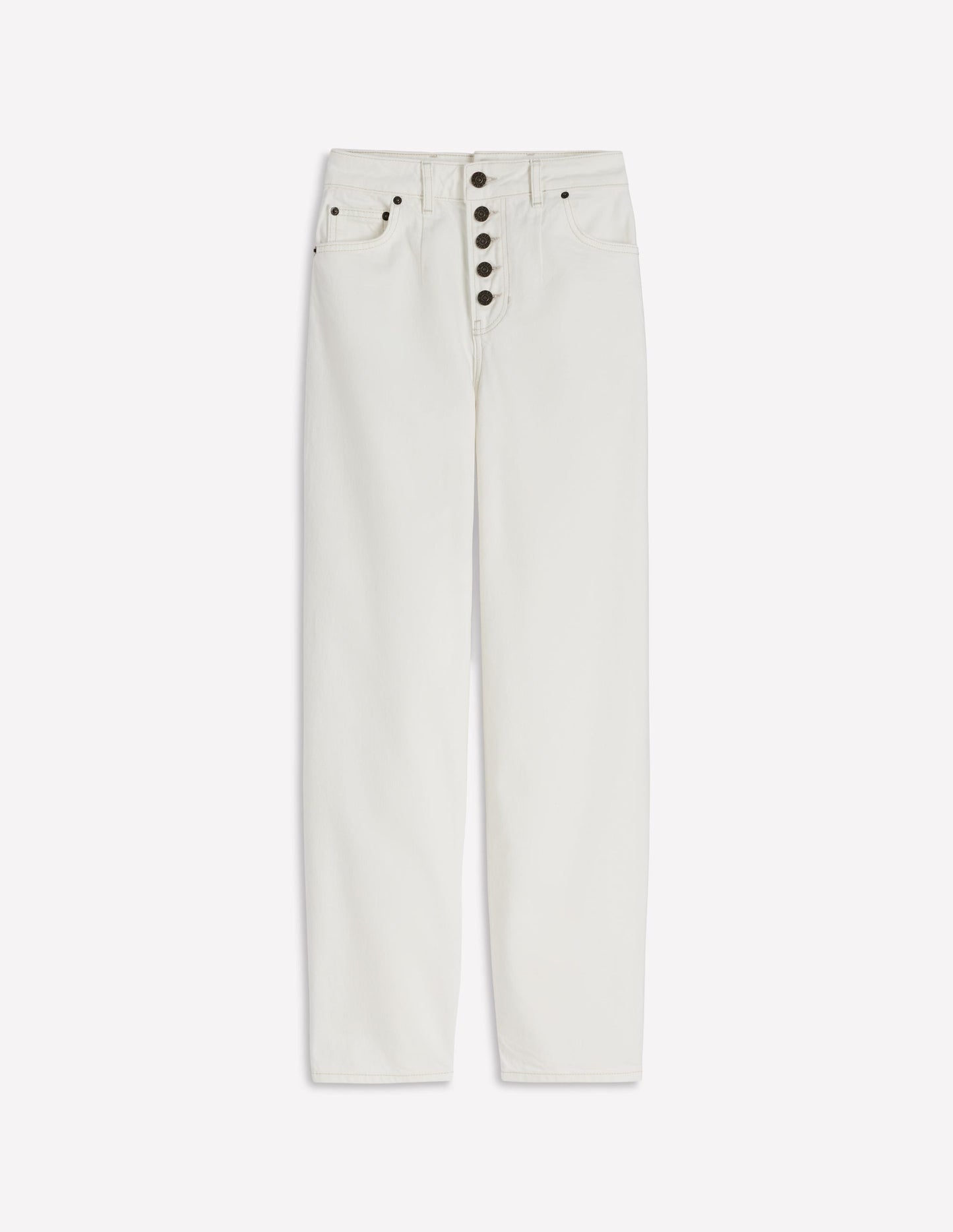 Exposed Button Straight Jeans-Ecru