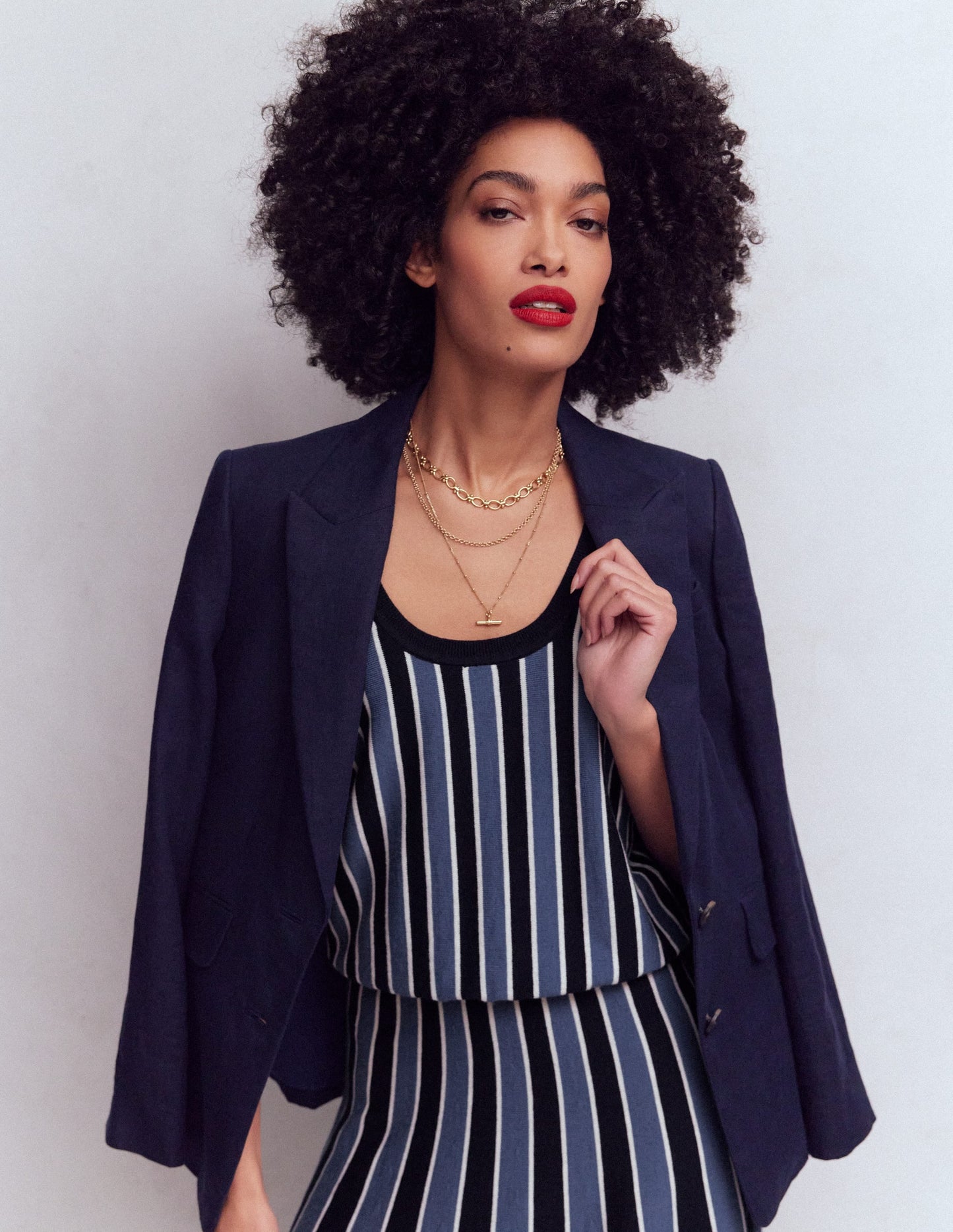 Liz Knitted Tank-True Navy Stripe