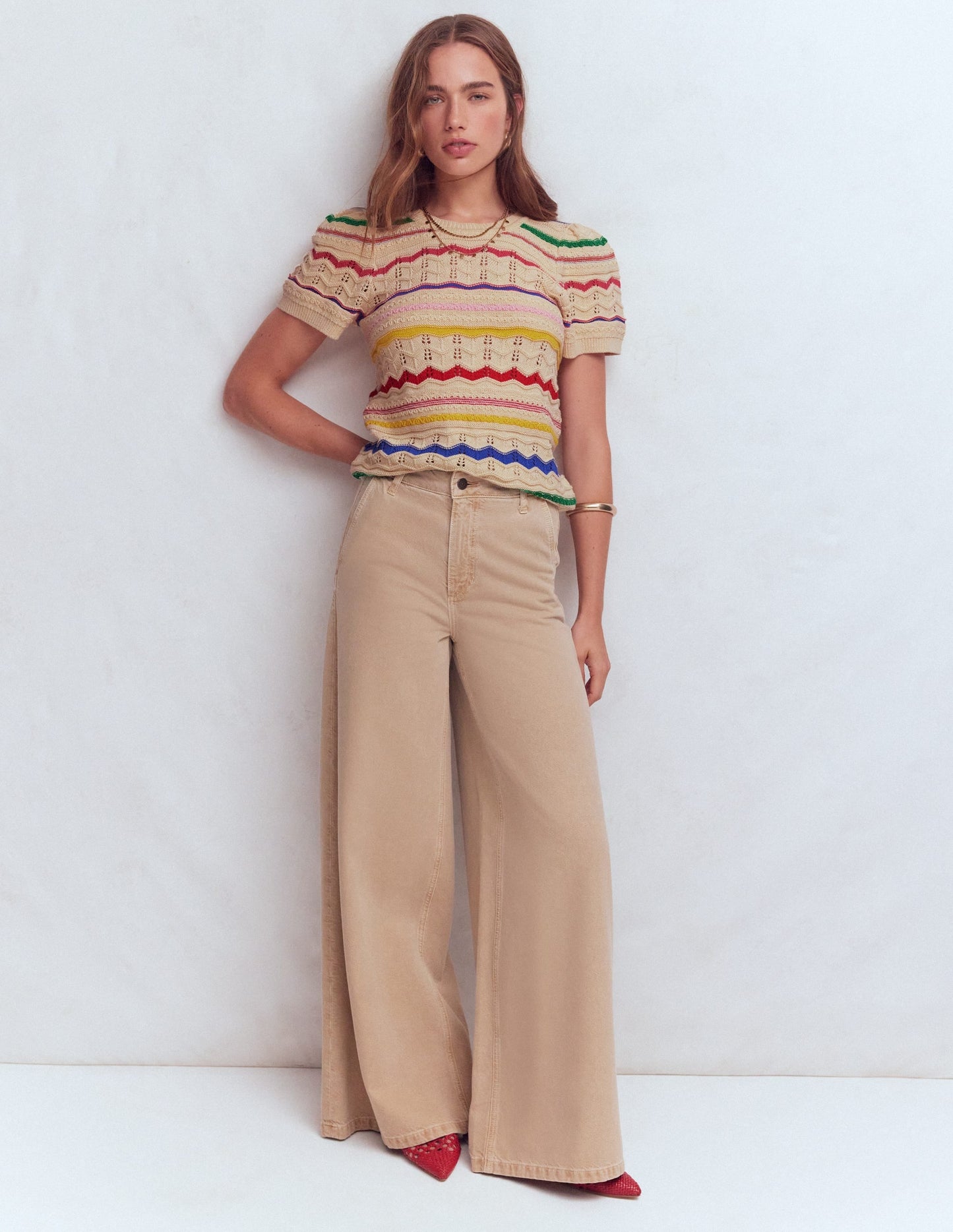 Monica Knitted T-Shirt-Multi Stripe