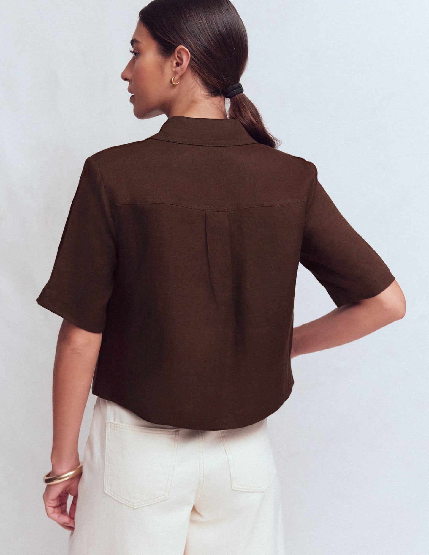 Short Sleeve Linen Shirt-Bitter Chocolate