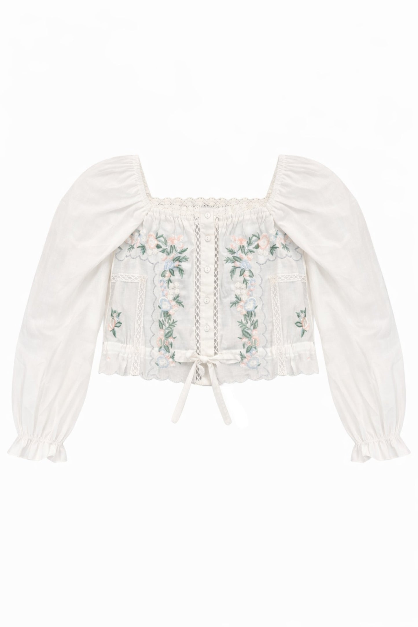 JUNIOR ALLEGRA FLORAL EMBROIDERED LONG SLEEVE TOP