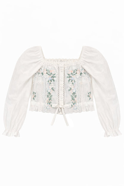 JUNIOR ALLEGRA FLORAL EMBROIDERED LONG SLEEVE TOP