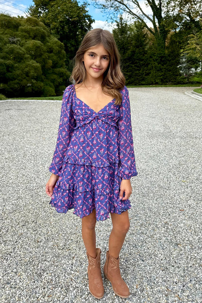 TWEEN ANNALISE PRINTED TWIST FRONT LONG SLEEVE DRESS - FINAL SALE