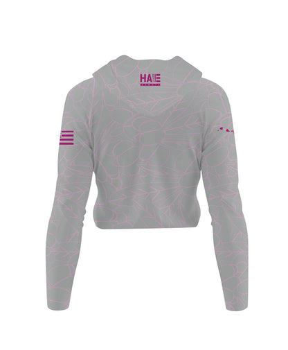 Aalii Wahine VNeck Hooded Crop Longsleeve Drifit Gray Rose