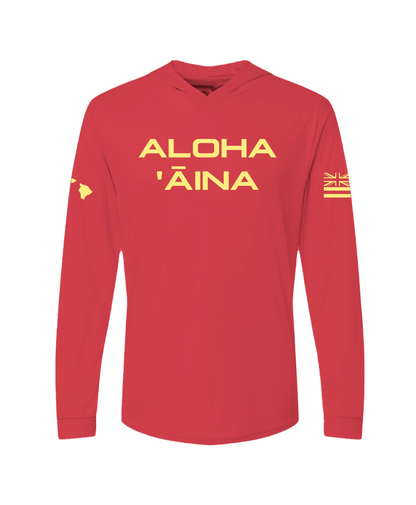 Aloha Aina Red Hooded Long Sleeve Drifit