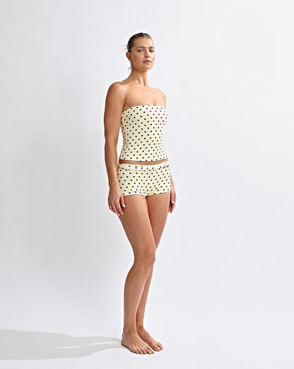 Nali Strapless Top Yellow Polka