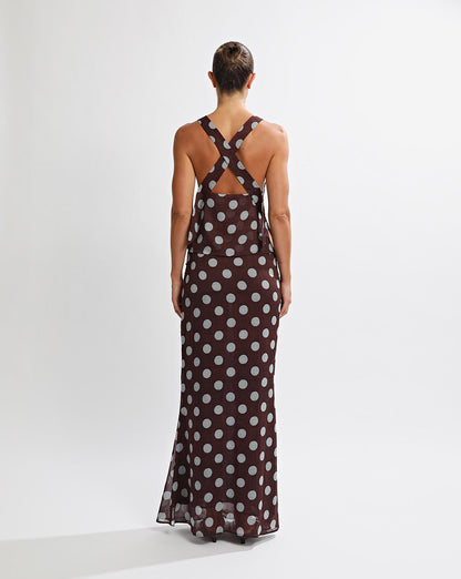 Suri Top Brown/Blue Polka