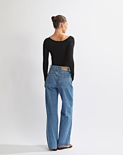 Amelia Asym Long Sleeve Top Black