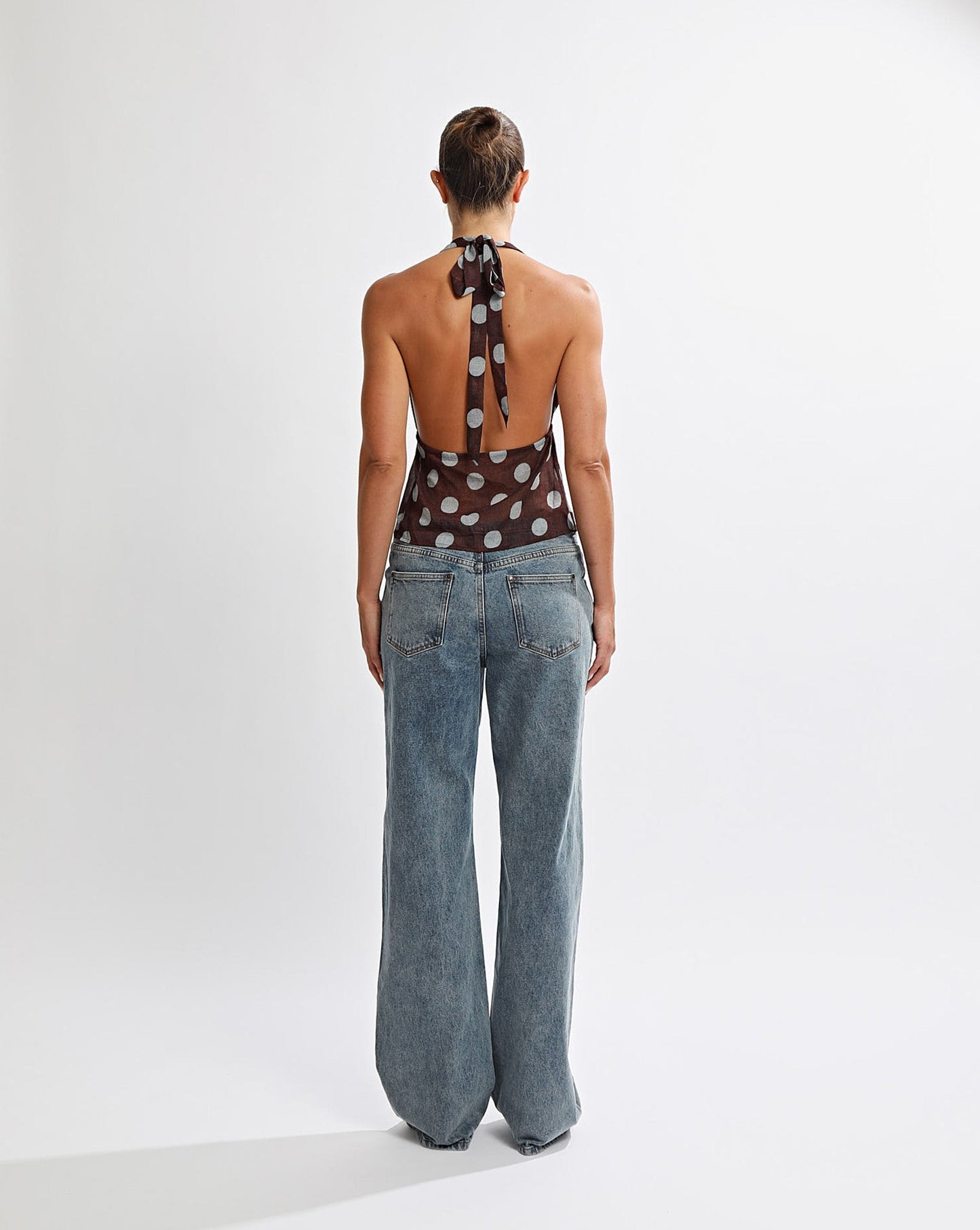 Suri Halter Top Brown/Blue Polka