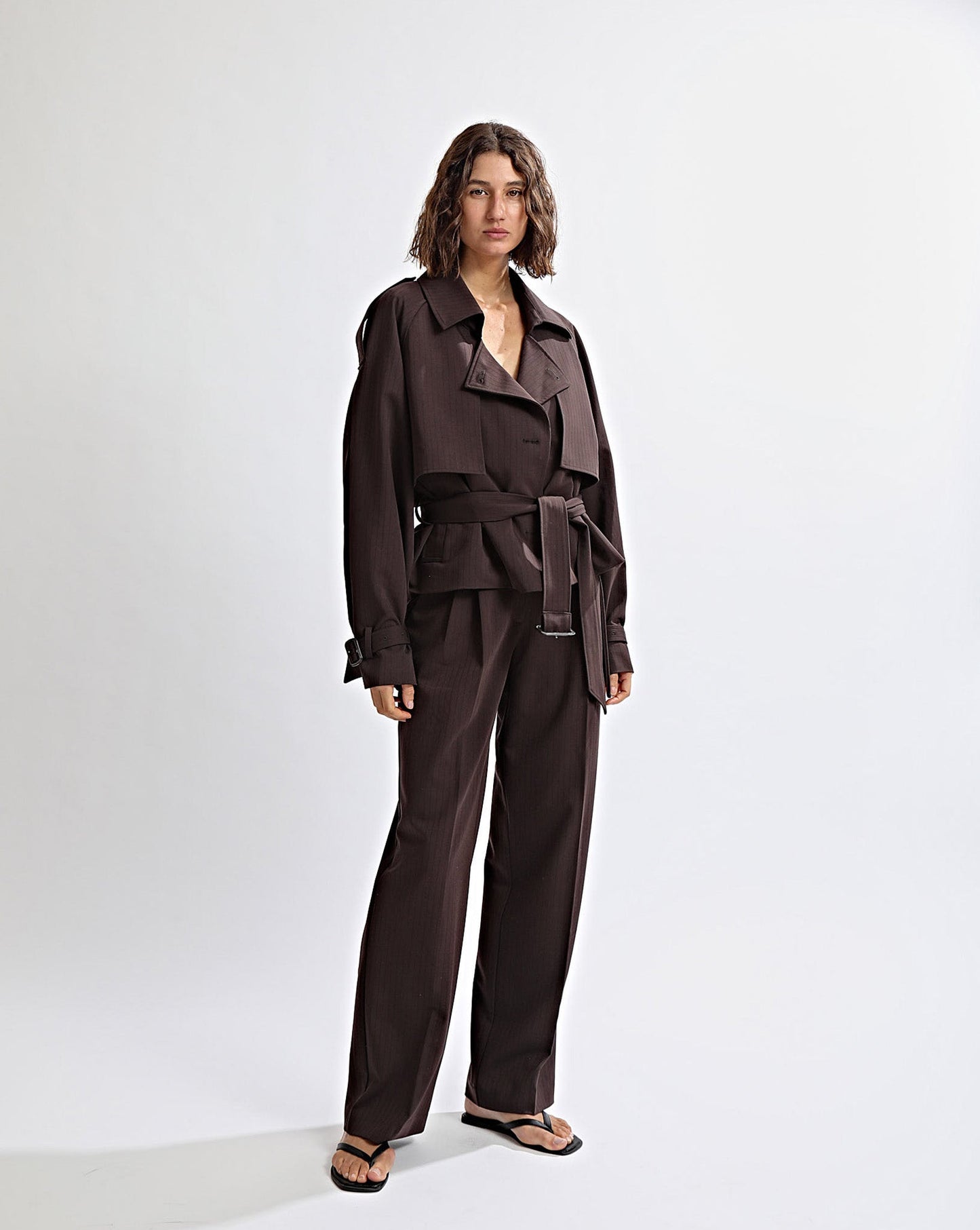 Emmy Trousers Brown Stripe Cropped