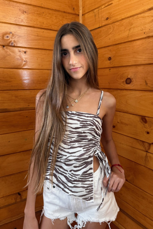 TWEEN DARIAN PRINTED WRAP LOOK TUBE TOP - FINAL SALE