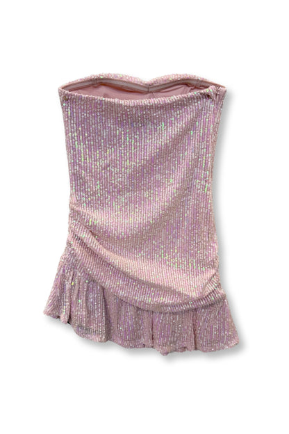 TWEEN ESTELLE ASYMMETRICAL STRAPLESS SEQUIN DRESS