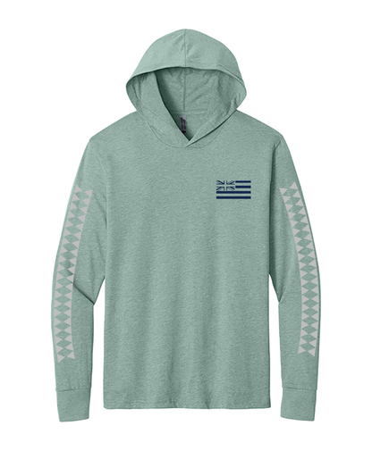 Iwa Triangles Cotton Blend Hooded Long Sleeve in Heathered Seafoam