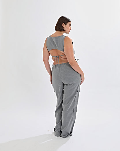 Celine Trousers Grey Stripe Cropped