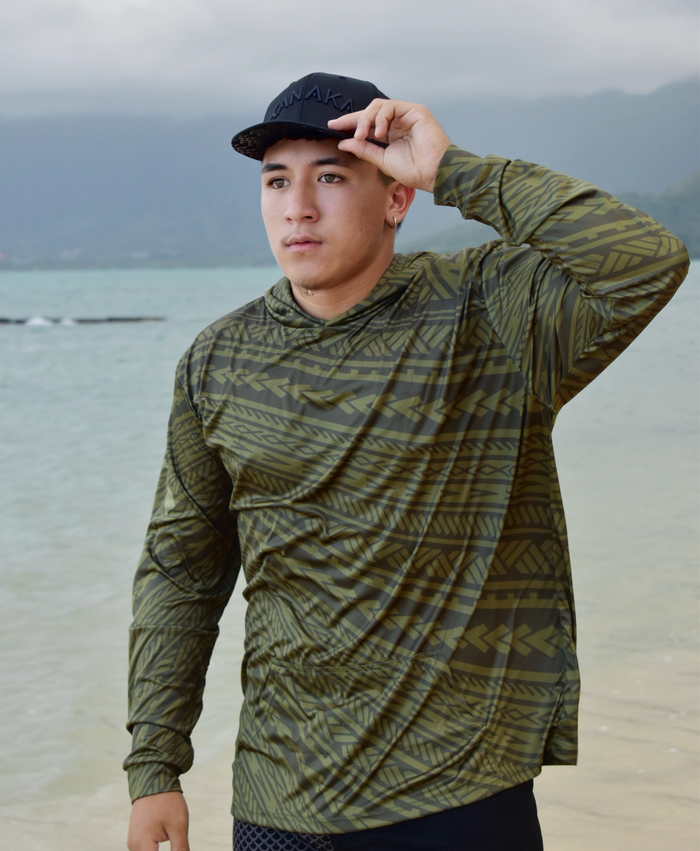 Kakau Olive Green Hooded Long Sleeve Drifit