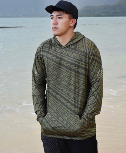 Kakau Olive Green Youth Hooded Long Sleeve Drifit