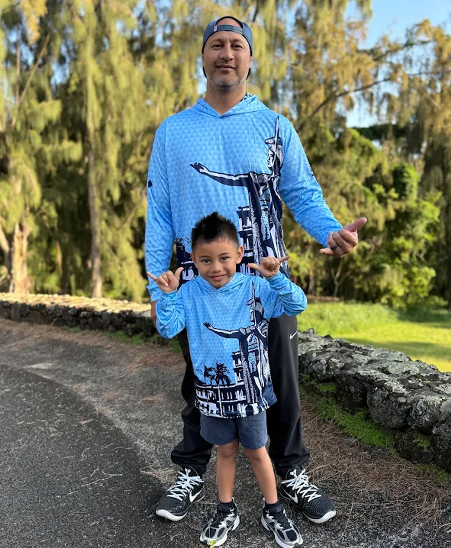 Kamehameha Light Blue Youth Hooded Longsleeve Drifit
