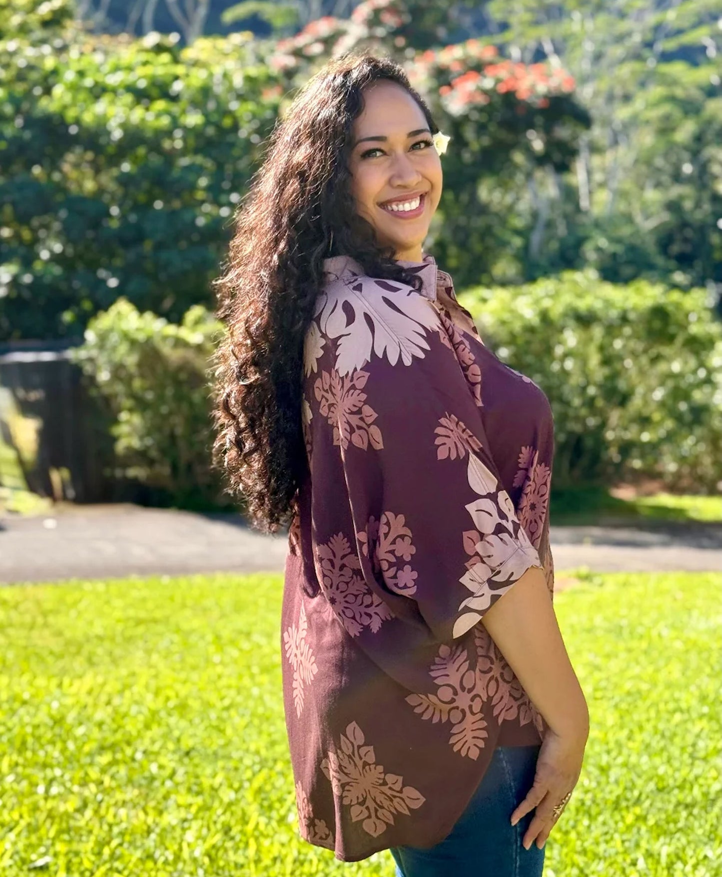 Kapa Kuiki Wailea Blouse Kokoleka