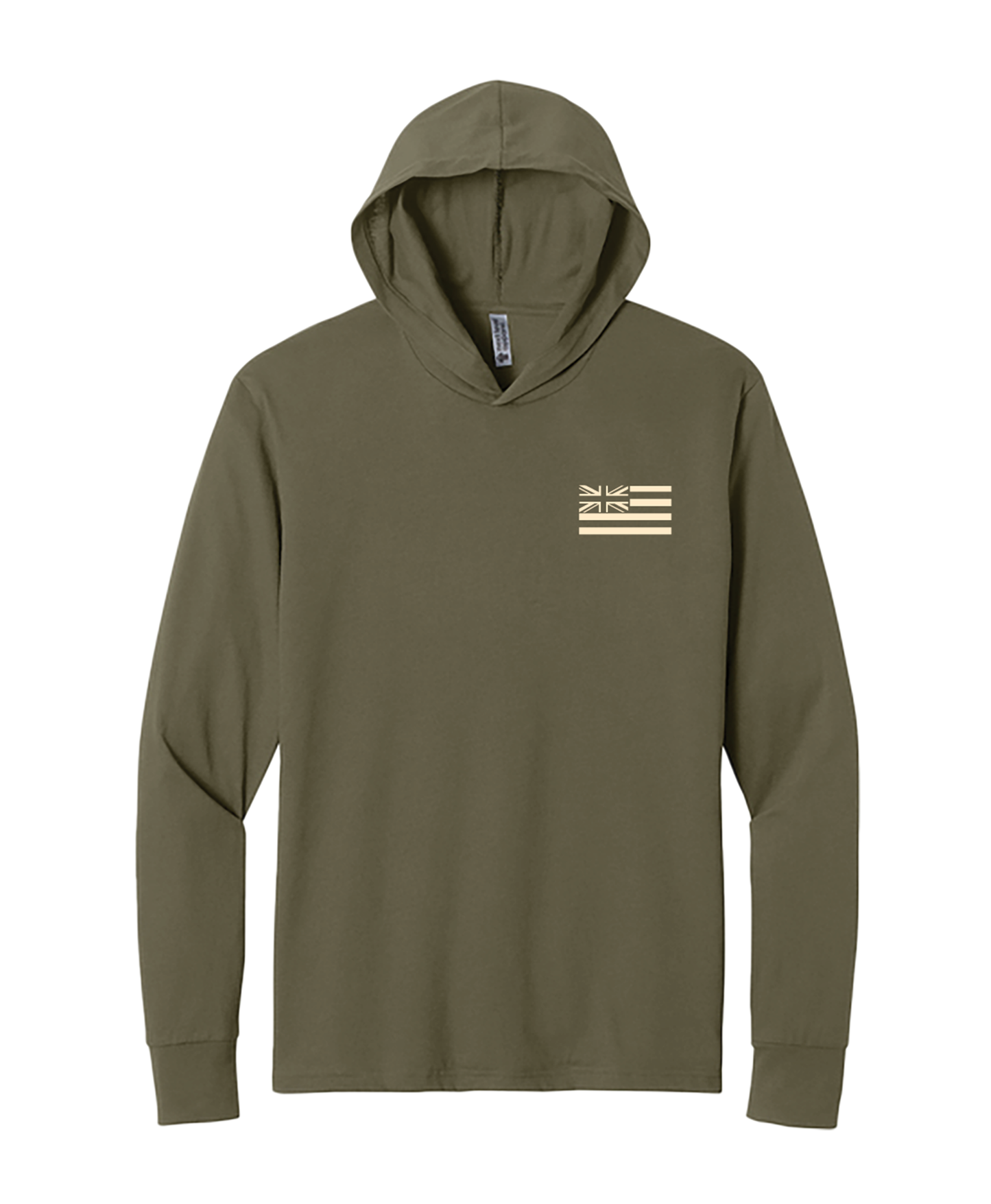 Keep Hawaiian Lands in Hawaiian Hands Cotton Blend Hooded Long Sleeve Beige on Olive