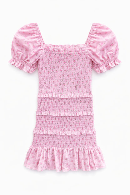 TWEEN LAILA PRINTED SMOCKED PUFF SLEEVE DRESS