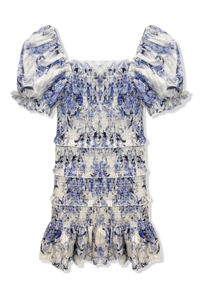 TWEEN LAILA PRINTED SMOCKED PUFF SLEEVE DRESS