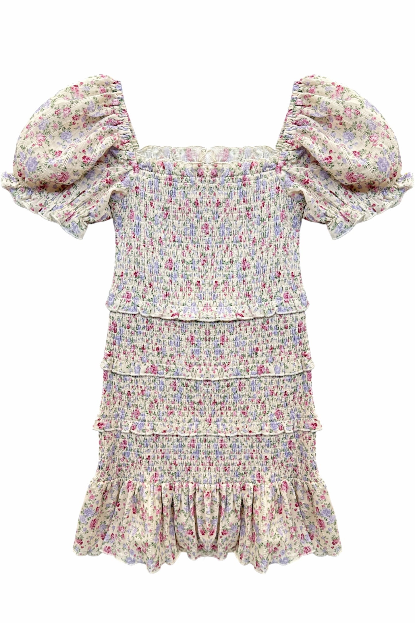 TWEEN LAILA PRINTED SMOCKED PUFF SLEEVE DRESS